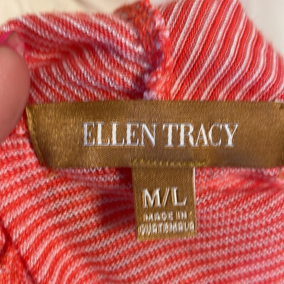 ELLEN TRACY pinstripe 3 ways cardigan wrap lightweight knit coral white M/L - Picture 9 of 12